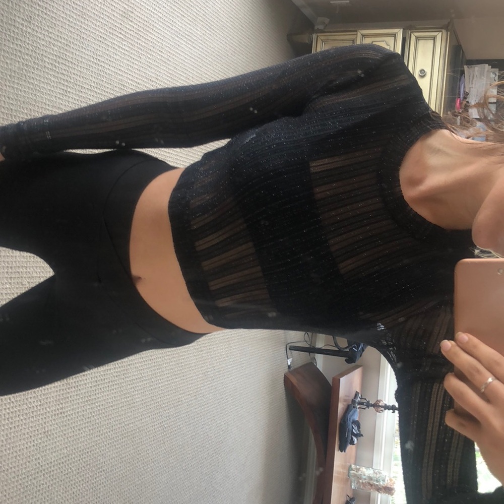 Black sheer long sleeve crop